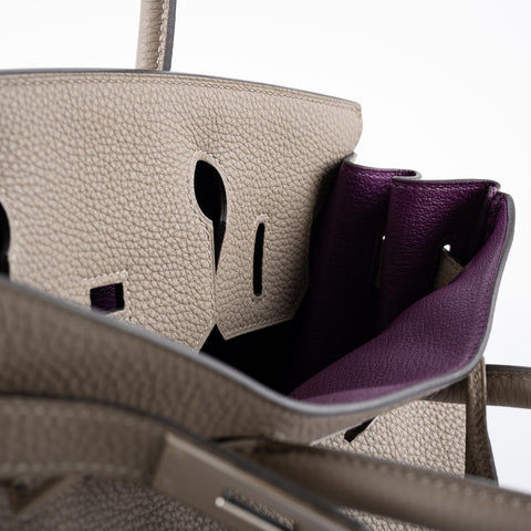 Hermès HSS Birkin 30 Gris Asphalte Togo with Cassis Interior with Palladium Hardware