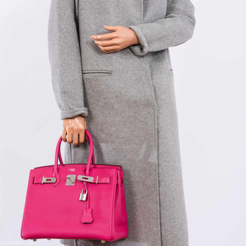 Hermès HSS Birkin 30 Rose Shocking Chevre Leather & Etoupe Palladium Hardware - 2014, R Square