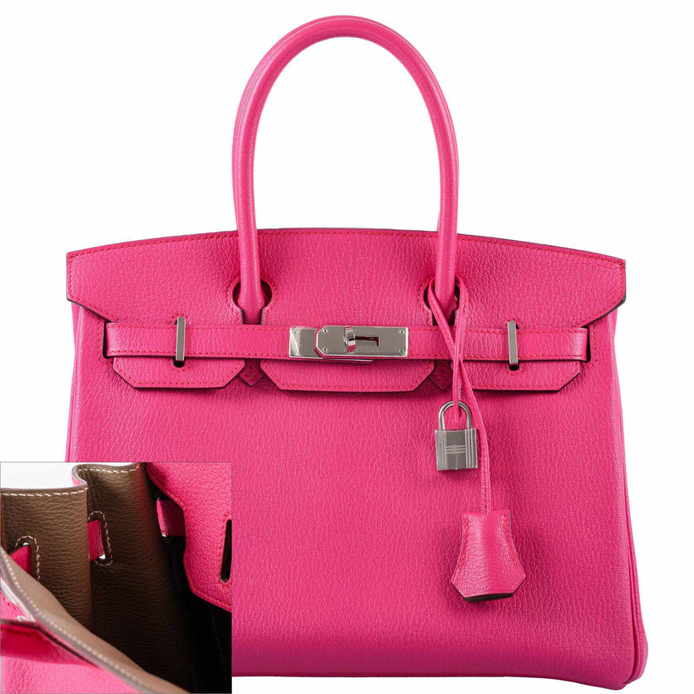 Hermès HSS Birkin 30 Rose Shocking Chevre Leather & Etoupe Palladium Hardware