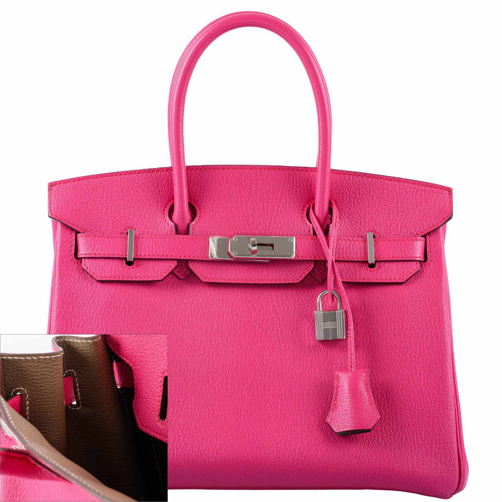 Hermès HSS Birkin 30 Rose Shocking Chevre Leather & Etoupe Palladium Hardware