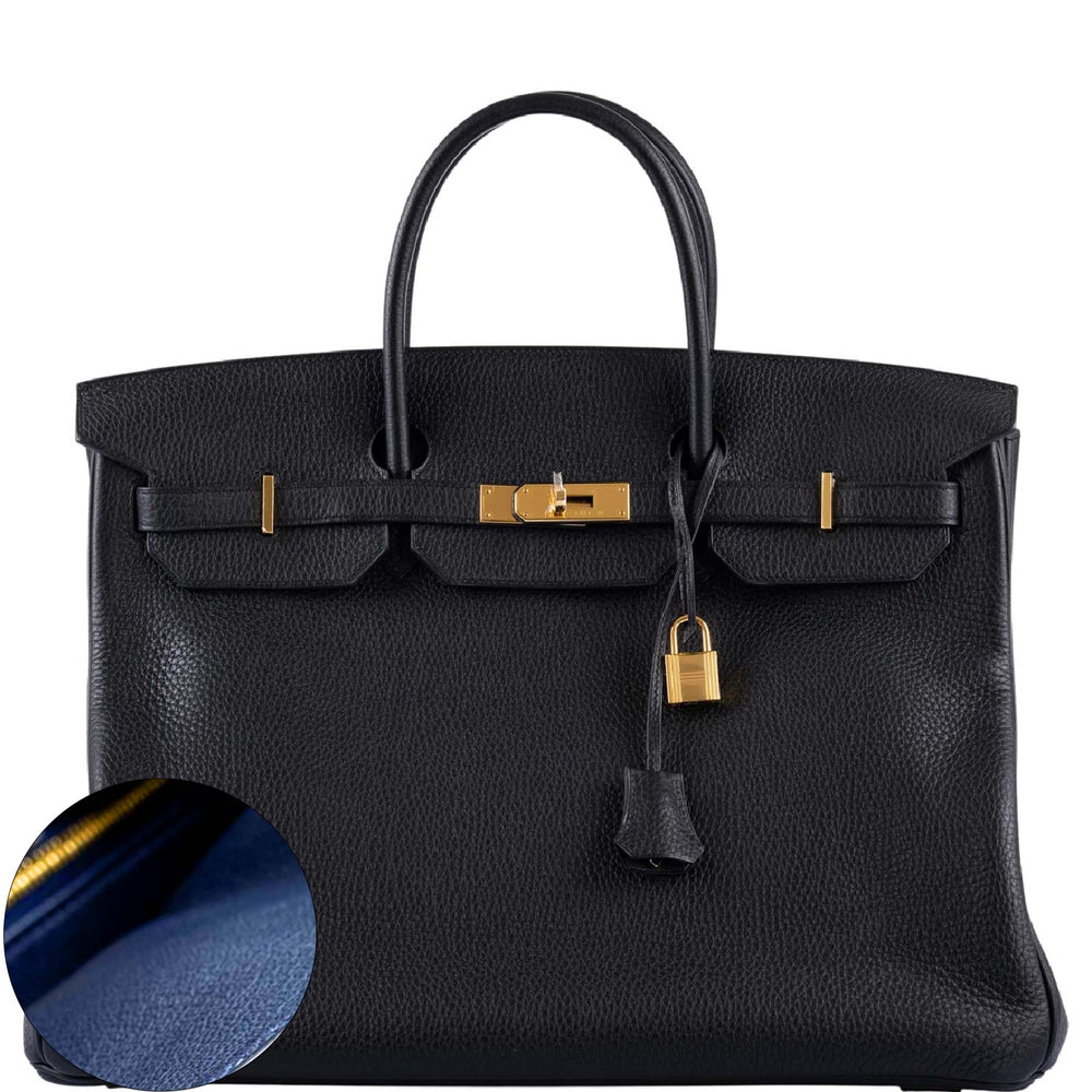 Hermès HSS Birkin 40 Black Togo with Bleu Royal Interior Gold Hardware