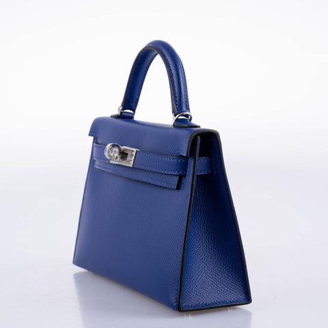 Hermès HSS Kelly 20 Mini II Sellier Blue Electric & Black Interior Epsom Palladium - 2021, Z