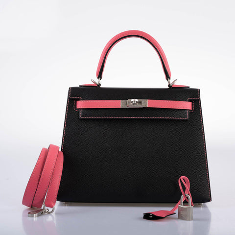 Hermès HSS Kelly 25 Sellier Rose Azalee & Black Epsom with Brushed Palladium Hardware - 2019, D