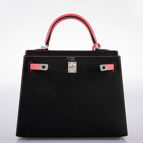 Hermès HSS Kelly 25 Sellier Rose Azalee & Black Epsom with Brushed Palladium Hardware - 2019, D