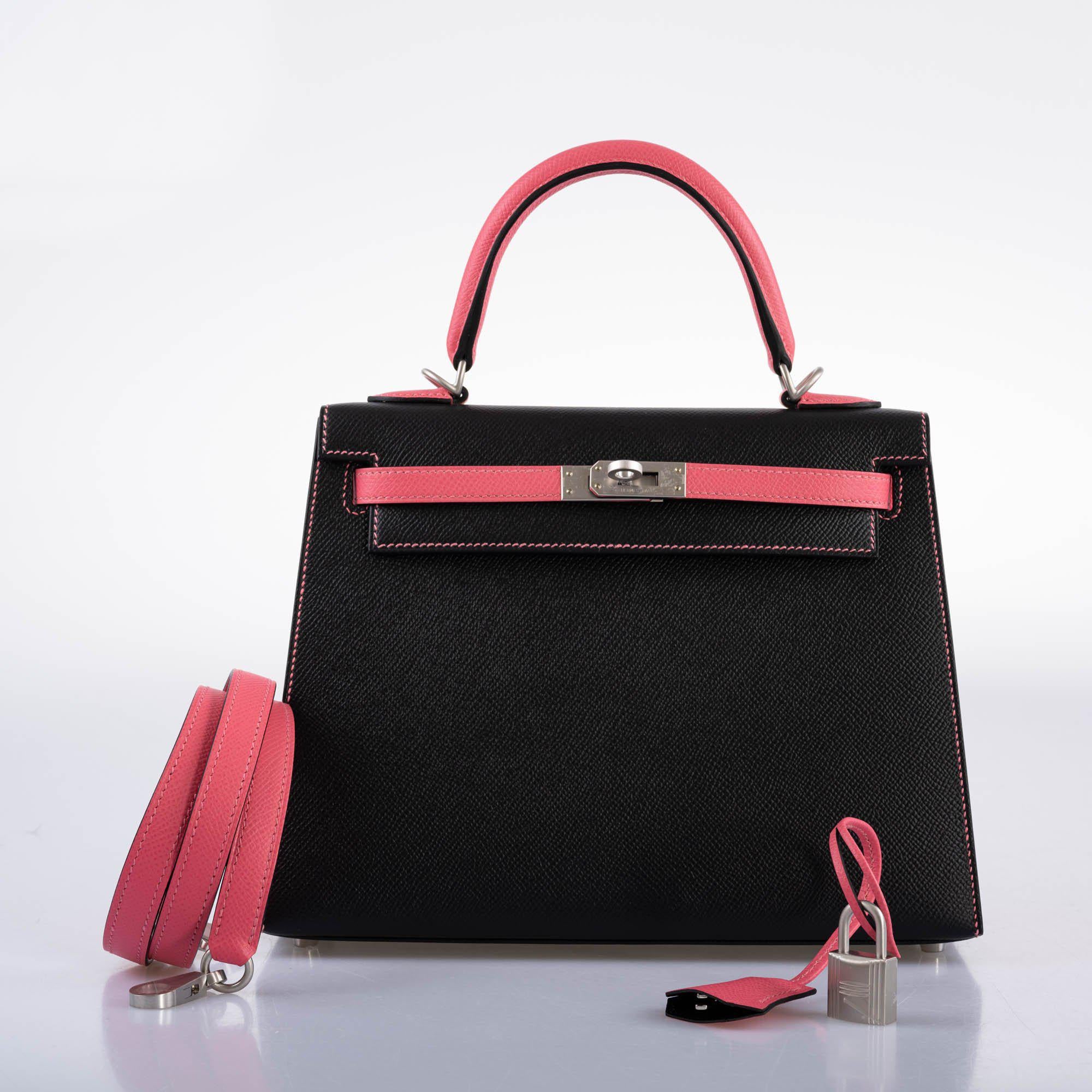 Hermès HSS Kelly 25 Sellier Rose Azalee & Black Epsom with Brushed Palladium Hardware