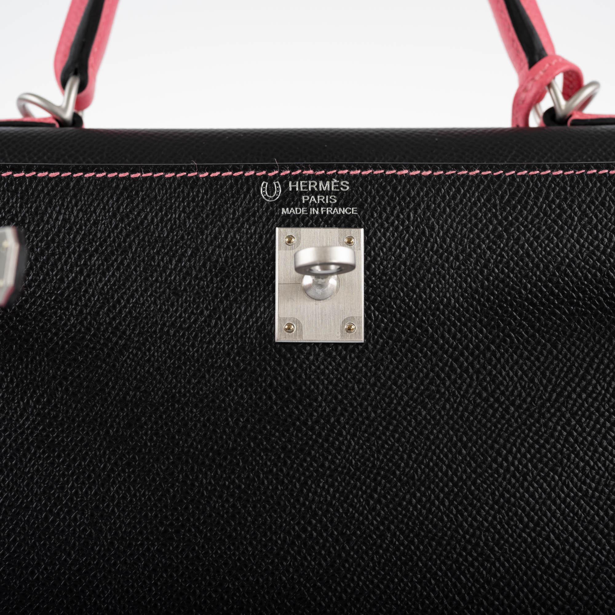 Hermès HSS Kelly 25 Sellier Rose Azalee & Black Epsom with Brushed Palladium Hardware
