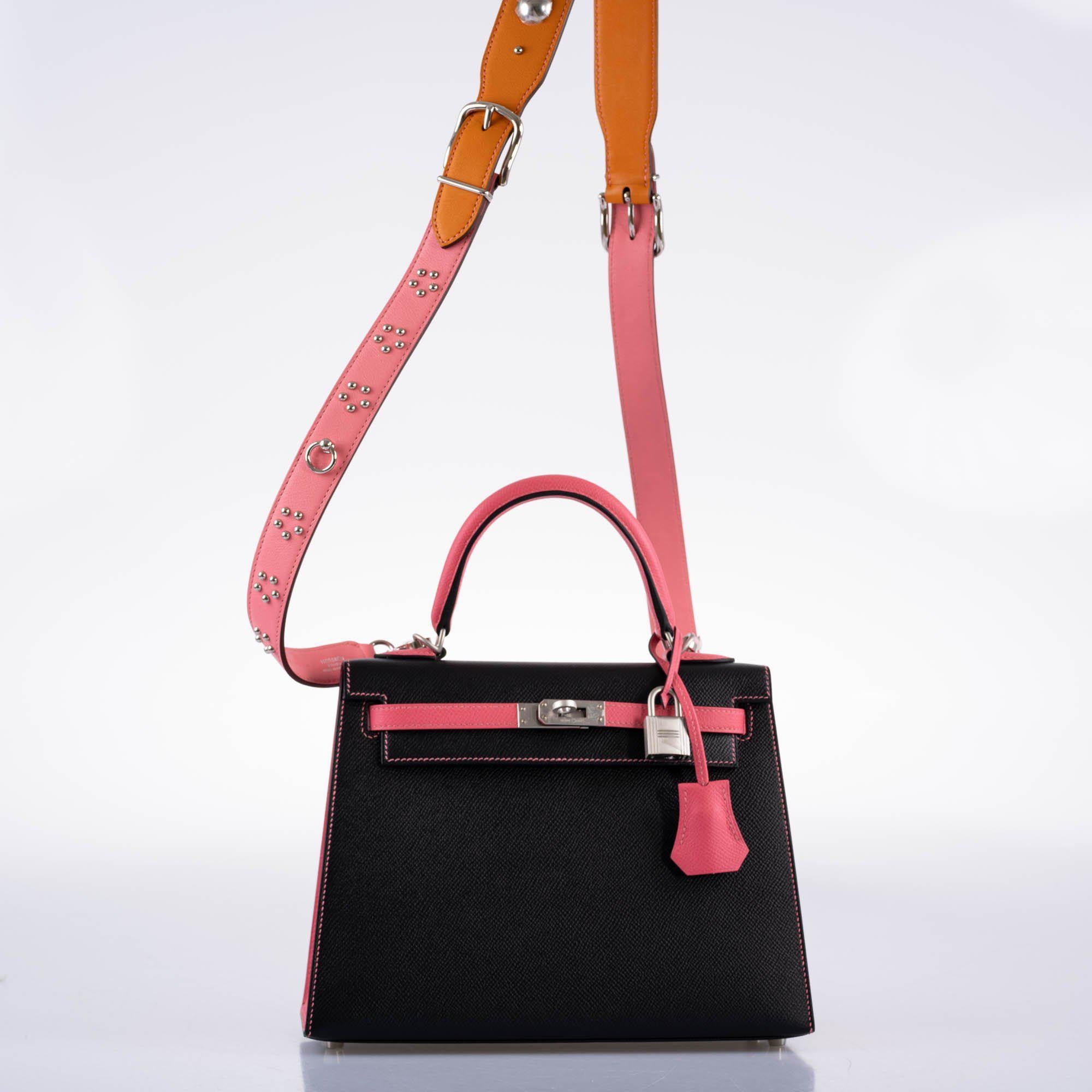 Hermès HSS Kelly 25 Sellier Rose Azalee & Black Epsom with Brushed Palladium Hardware