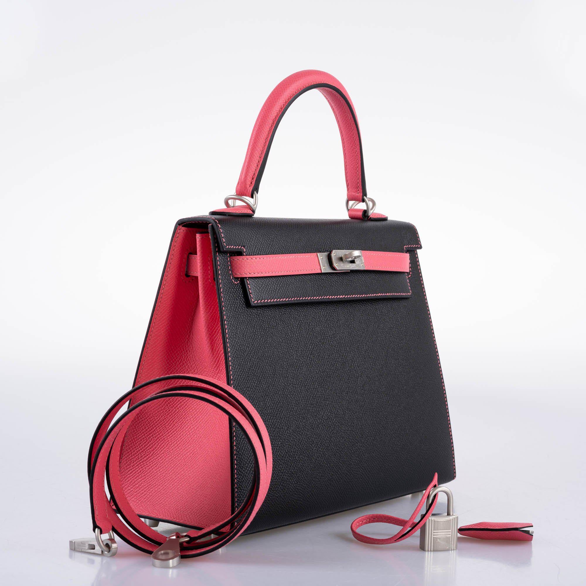 Hermès HSS Kelly 25 Sellier Rose Azalee & Black Epsom with Brushed Palladium Hardware