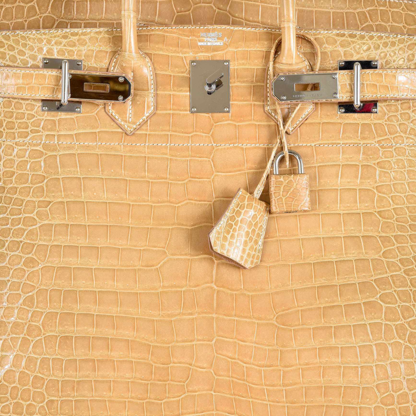 Hermès Haut à Courroies (HAC) 40 Poussière Shiny Porosus Crocodile Palladium Hardware