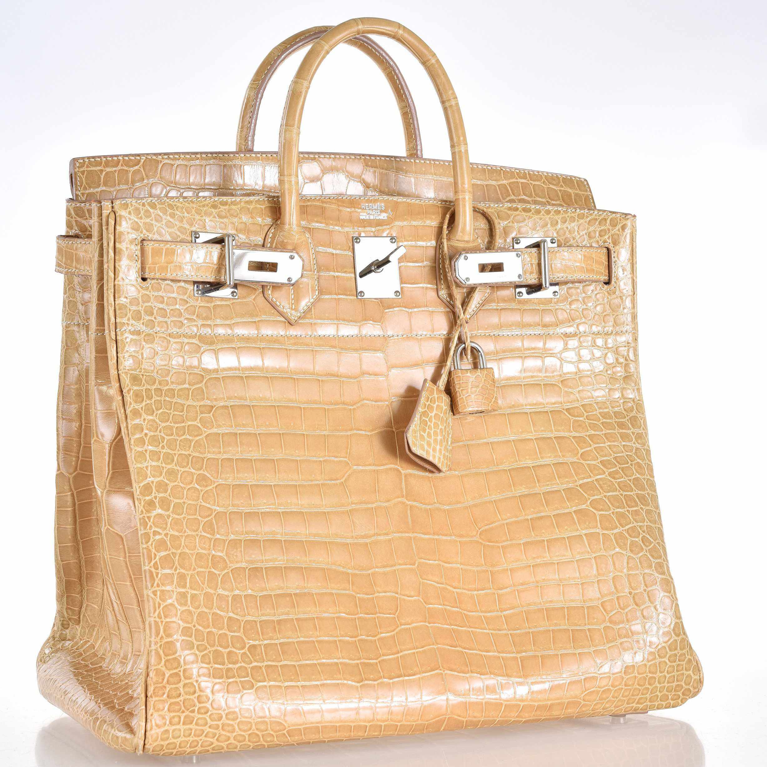 Hermès Haut à Courroies (HAC) 40 Poussière Shiny Porosus Crocodile Palladium Hardware