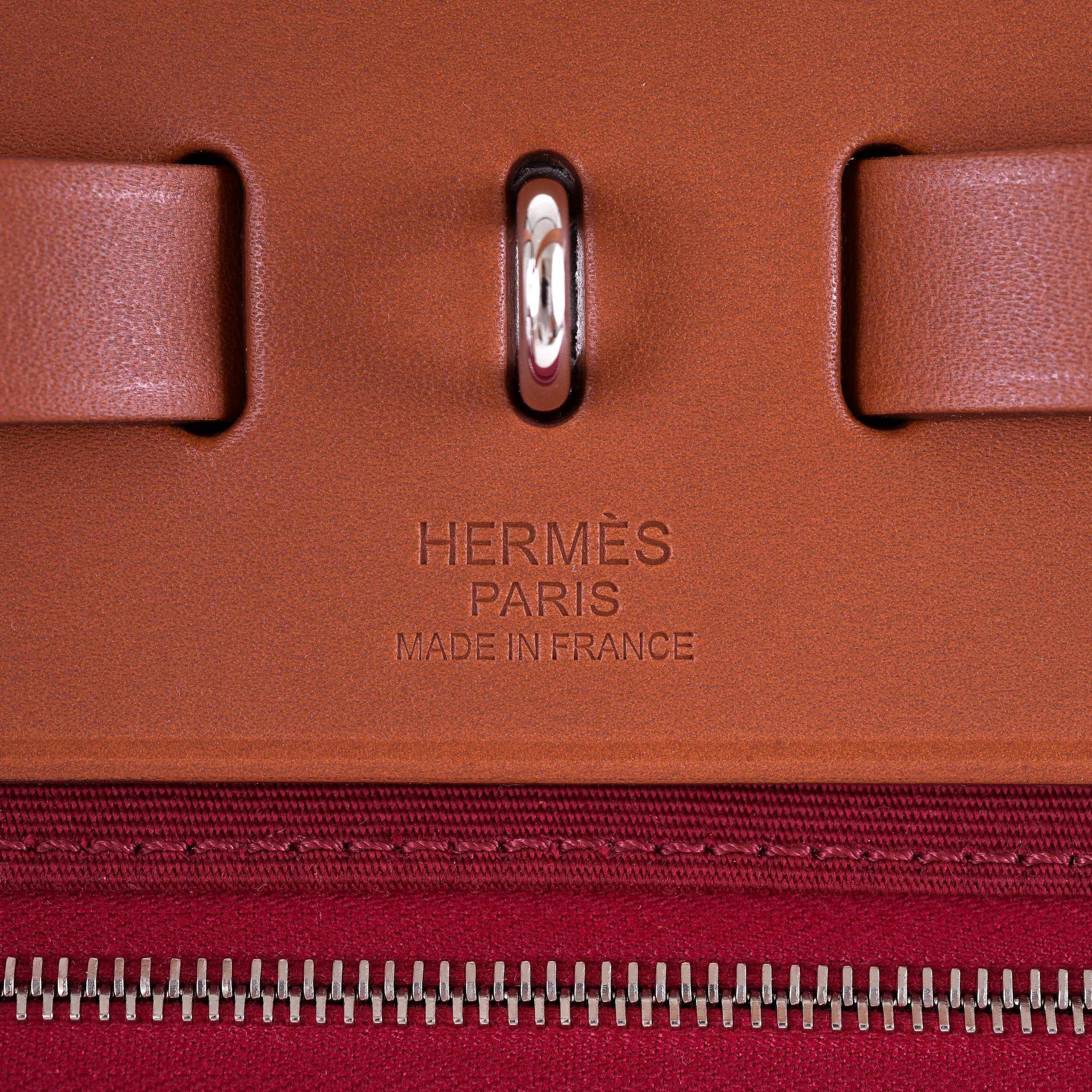 Hermès Herbag Zip 31 PM Rouge Grenat Vache Hunter Toile Natural Palladium