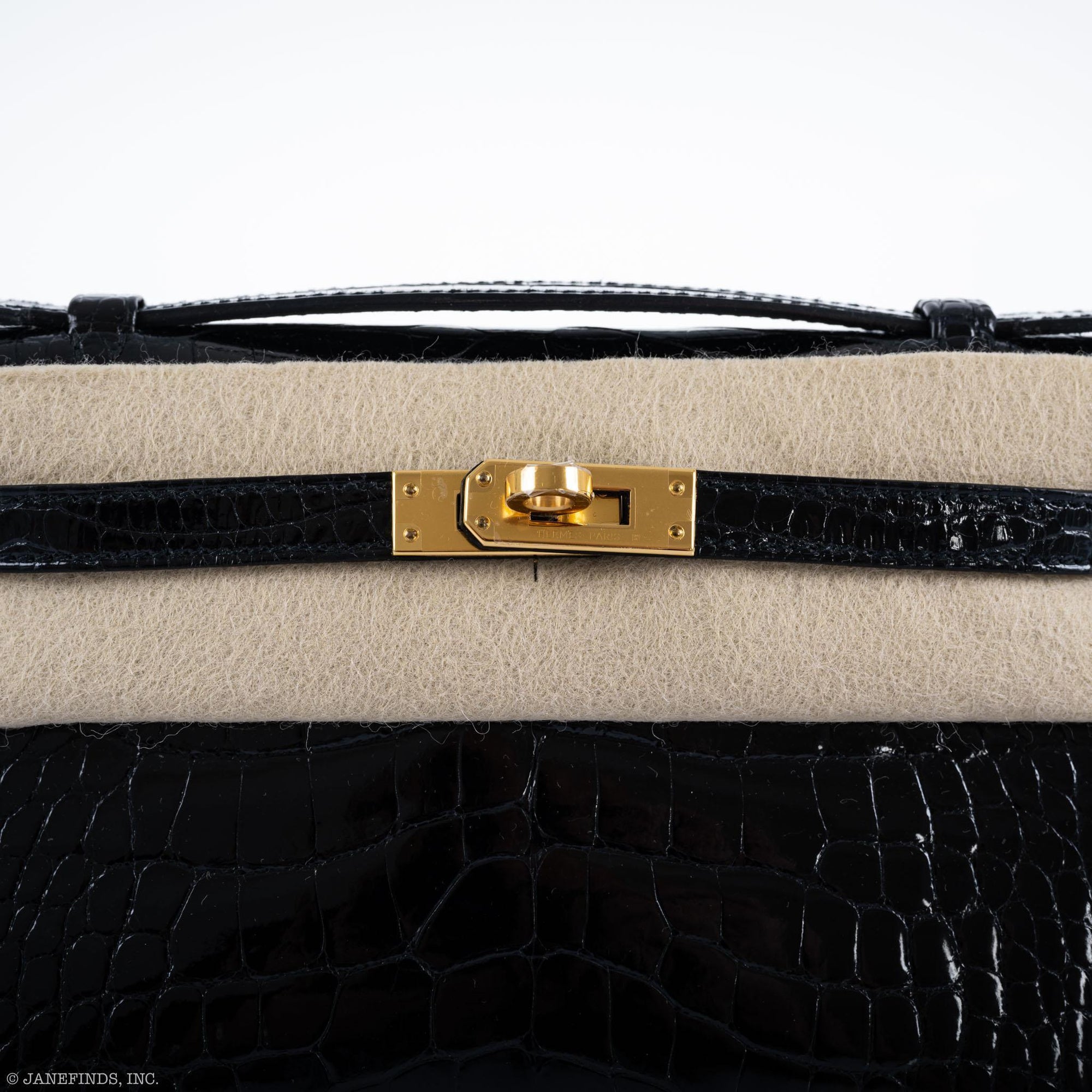 Hermès JPG Kelly Pochette Black Alligator with Gold Hardware