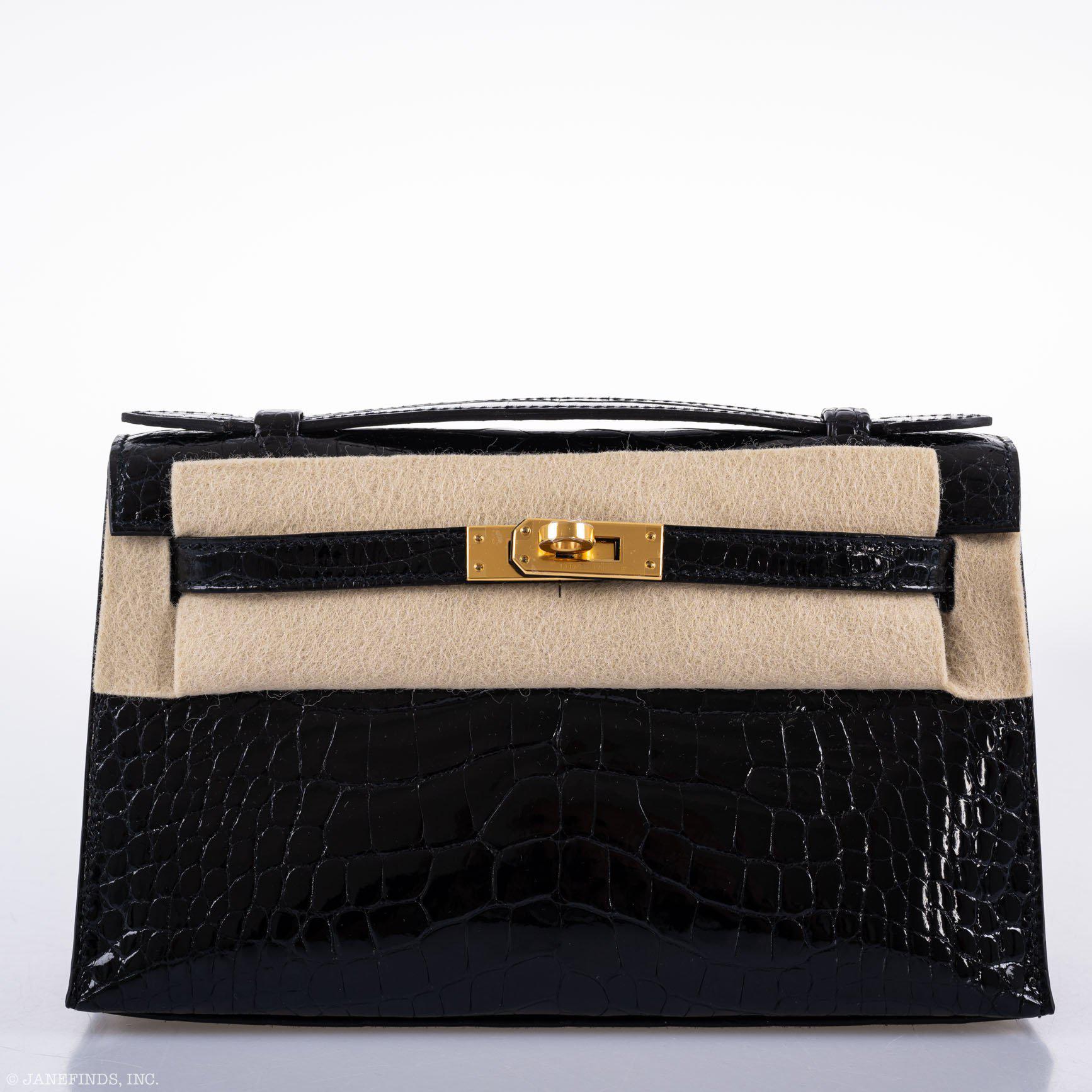 Hermès JPG Kelly Pochette Black Alligator with Gold Hardware