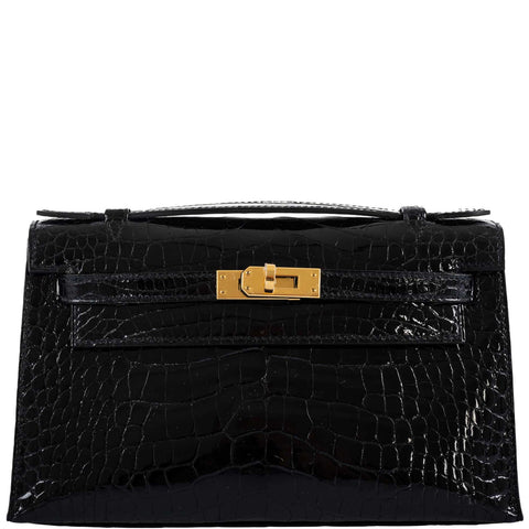 Hermès JPG Kelly Pochette Black Alligator with Gold Hardware - 2019, D