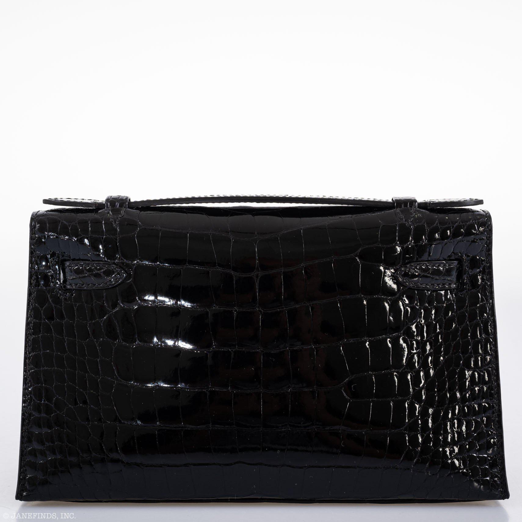 Hermès JPG Kelly Pochette Black Alligator with Gold Hardware