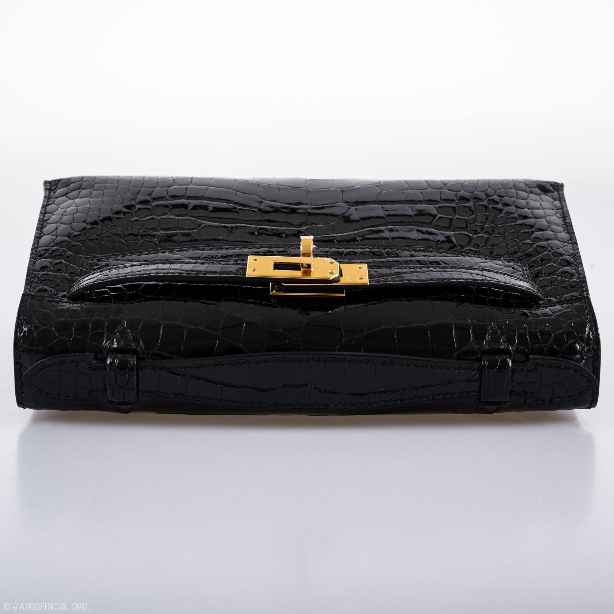 Hermès JPG Kelly Pochette Black Alligator with Gold Hardware