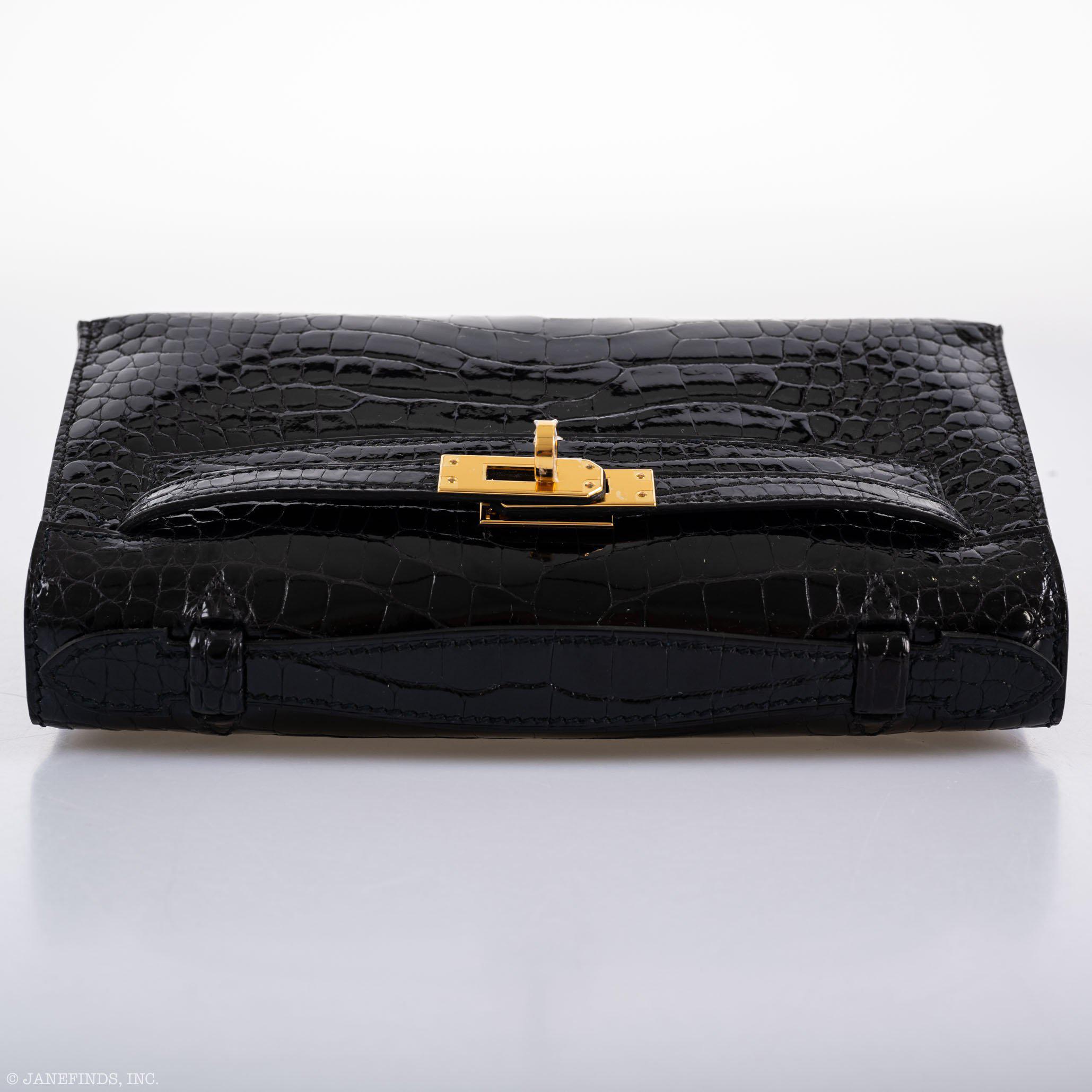 Hermès JPG Kelly Pochette Black Alligator with Gold Hardware