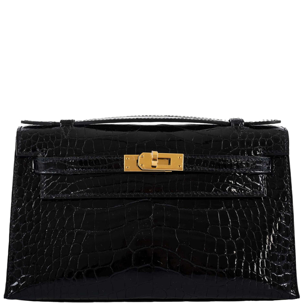 Hermès JPG Kelly Pochette Black Alligator with Gold Hardware