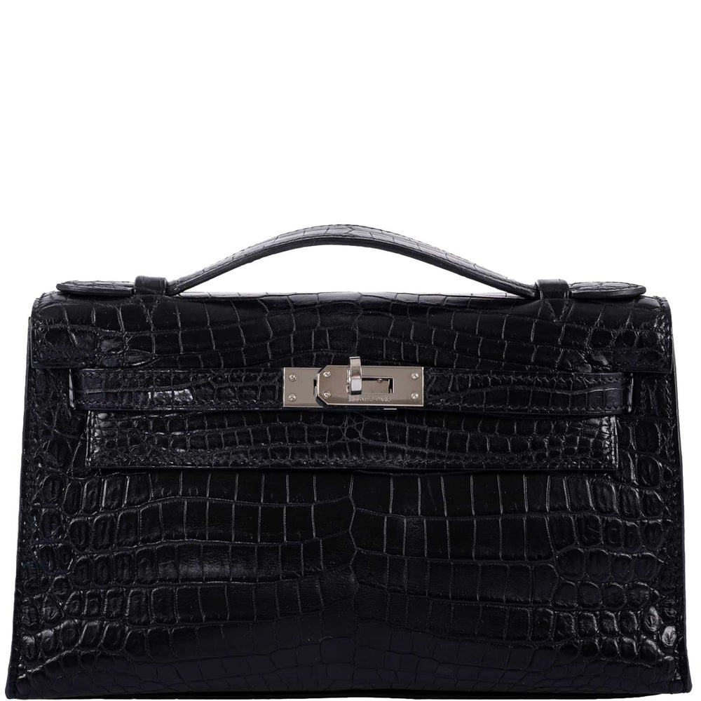 Hermès JPG Kelly Pochette Black Matte Niloticus Crocodile Palladium Hardware