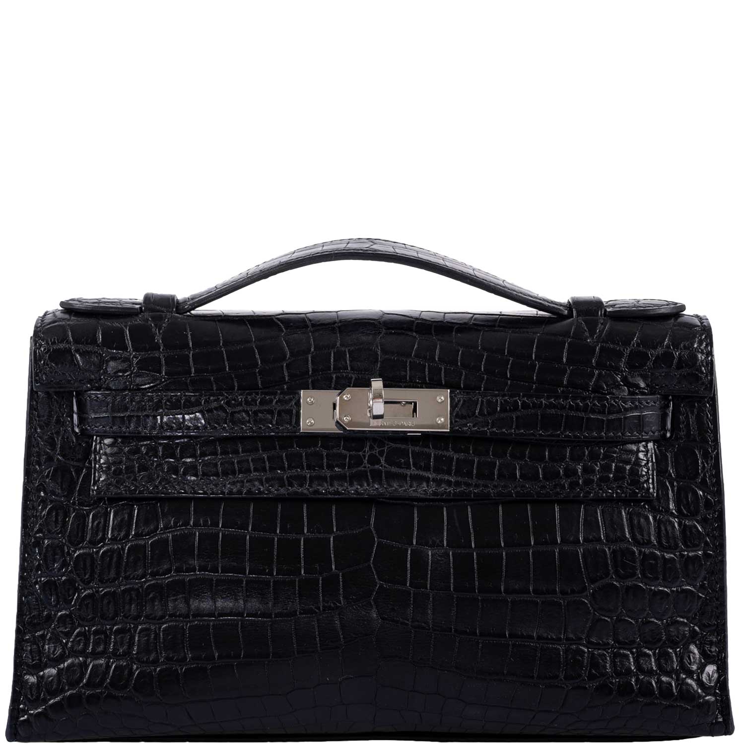 Hermès JPG Kelly Pochette Black Matte Niloticus Crocodile Palladium Hardware