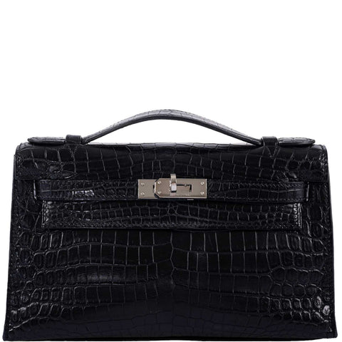 Hermès JPG Kelly Pochette Black Matte Niloticus Crocodile Palladium Hardware - Square L