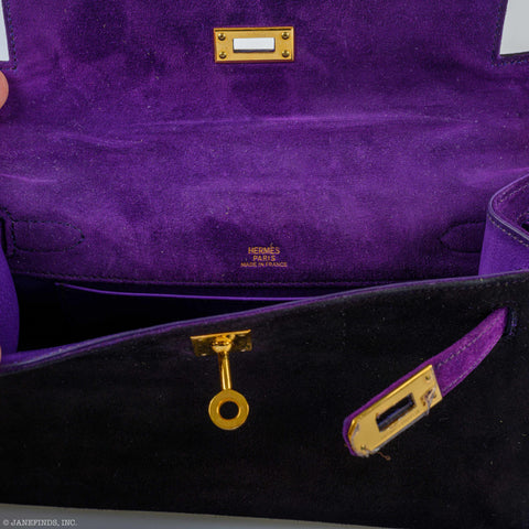 Hermès JPG Kelly Pochette Black & Violet Veau Doblis Suede Gold Hardware