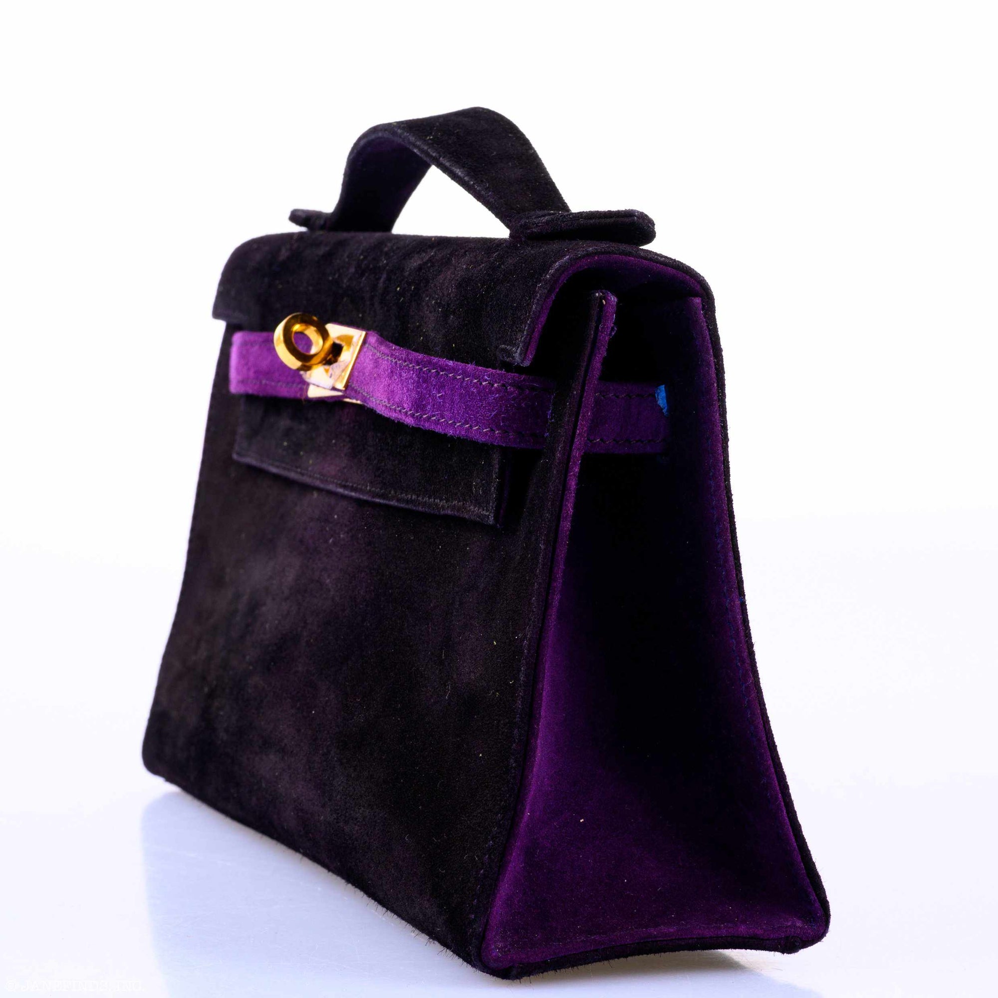 Hermès Kelly Pochette Bicolor Noir / Violet Veau Doblis Gold Hardware