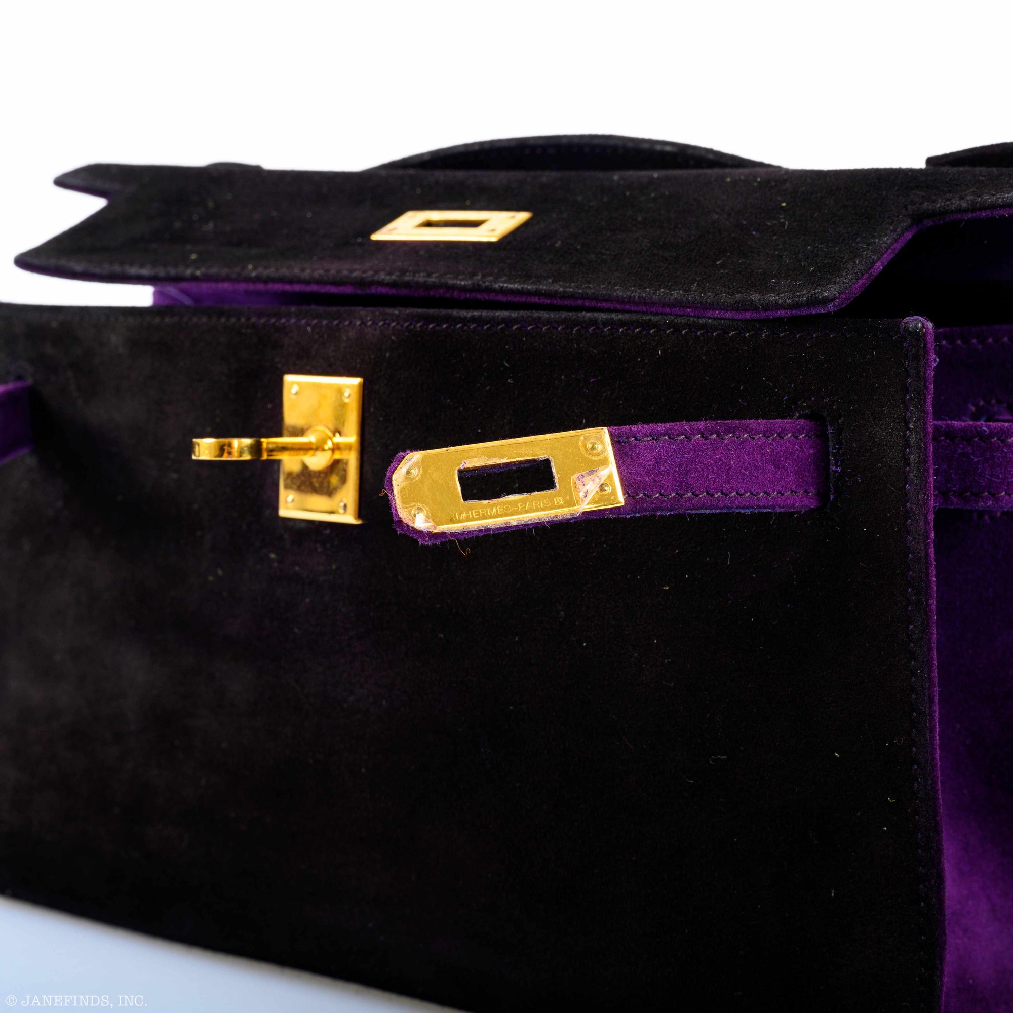 Hermès Kelly Pochette Bicolor Noir / Violet Veau Doblis Gold Hardware