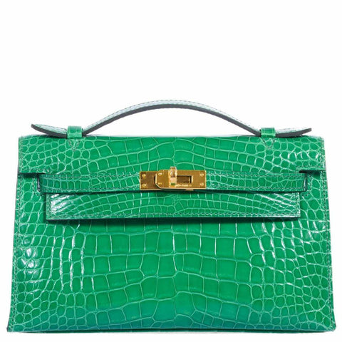 Hermès JPG Kelly Pochette Cactus Emerald Alligator Gold Hardware