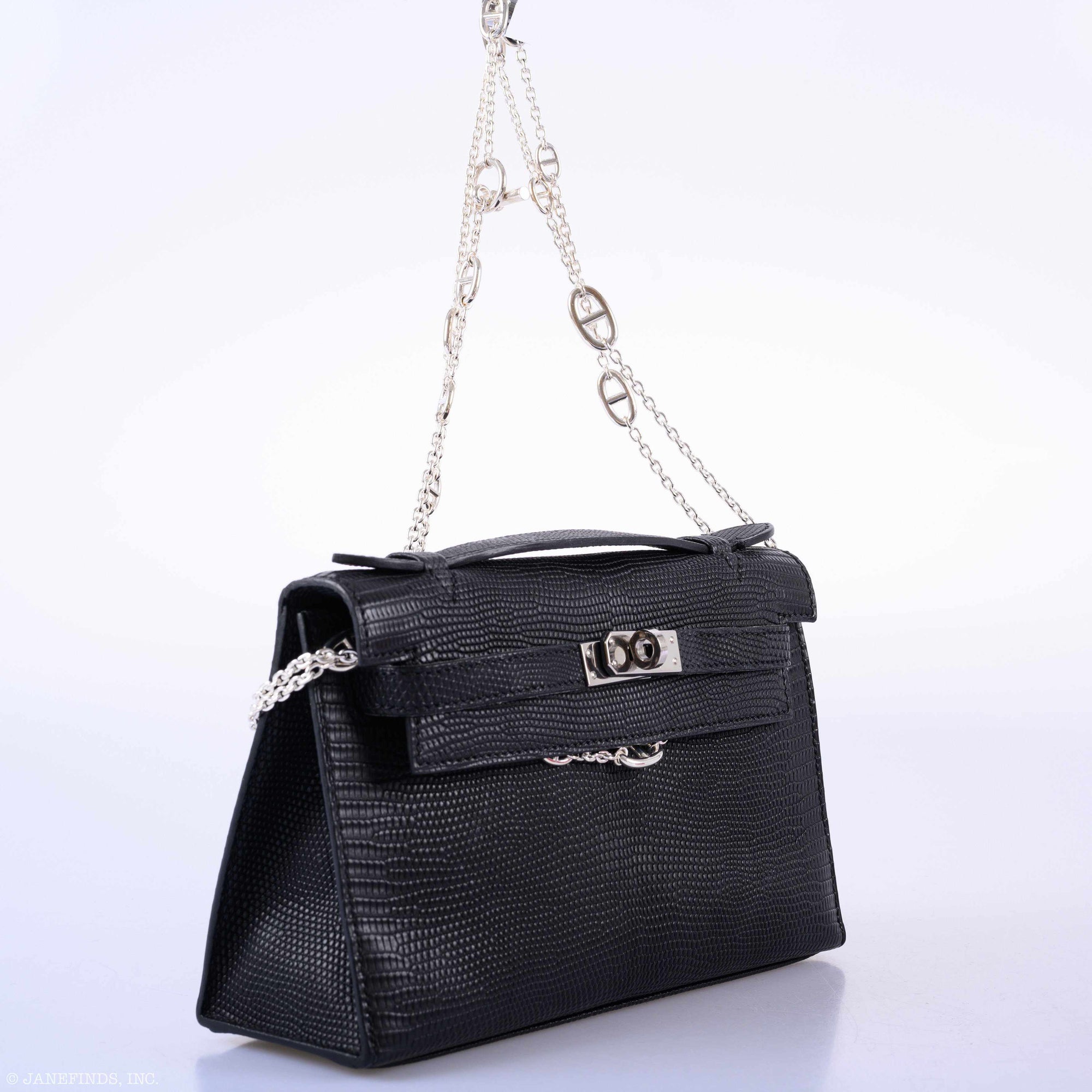 Hermès JPG Kelly Pochette Matte Black Salvatore Lizard Palladium Hardware