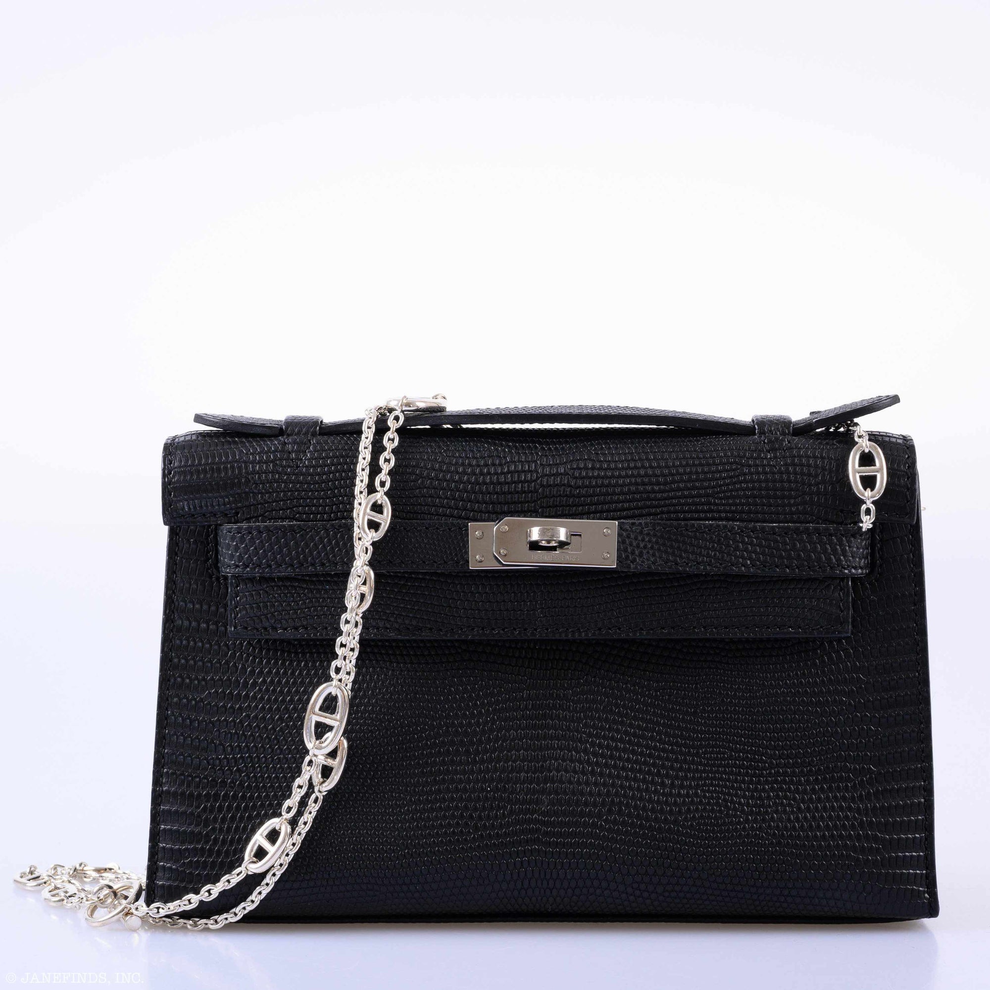 Hermès JPG Kelly Pochette Matte Black Salvatore Lizard Palladium Hardware