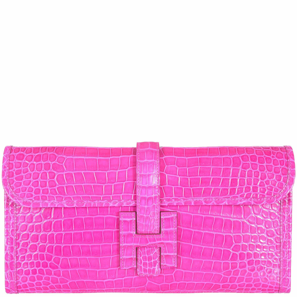 Hermès Jige Elan 29 Rose Scheherazade Shiny Porosus Crocodile
