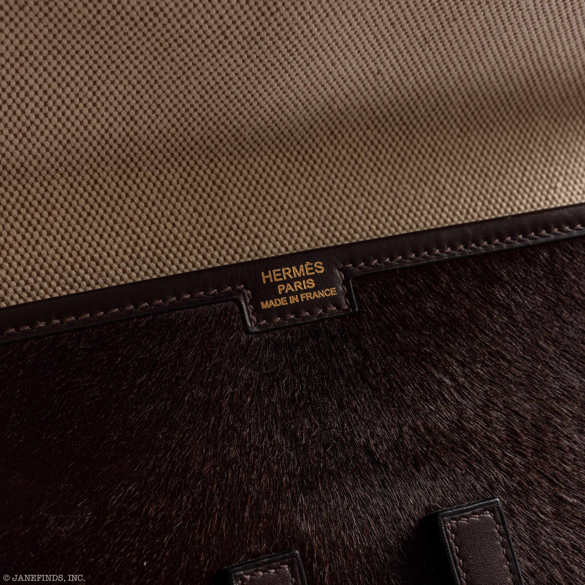 Hermès Jige PM 29 Ebène Troika (Pony Hair) & Fauve Barenia Leather