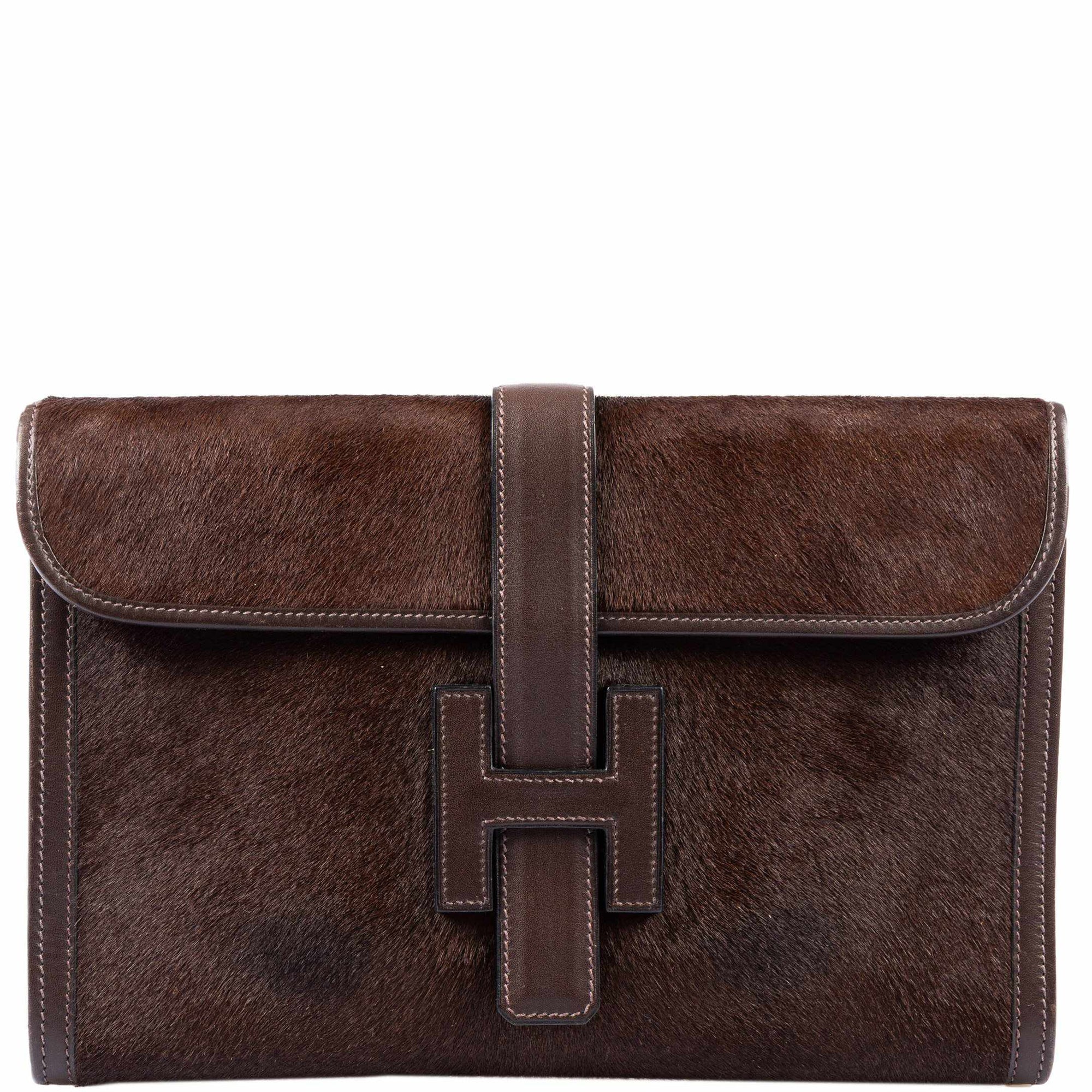 Hermès Jige PM 29 Ebène Troika (Pony Hair) & Fauve Barenia Leather