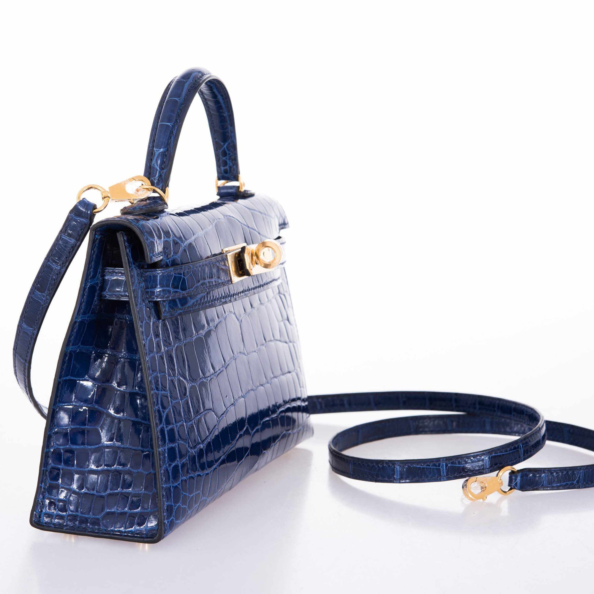 Hermès Kelly 20 Bleu Saphir Crocodile Gold Hardware