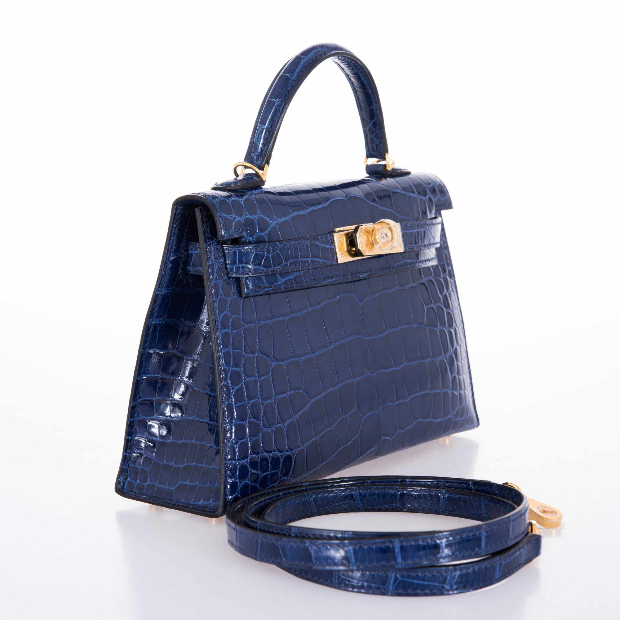 Hermès Kelly 20 Bleu Saphir Crocodile Gold Hardware