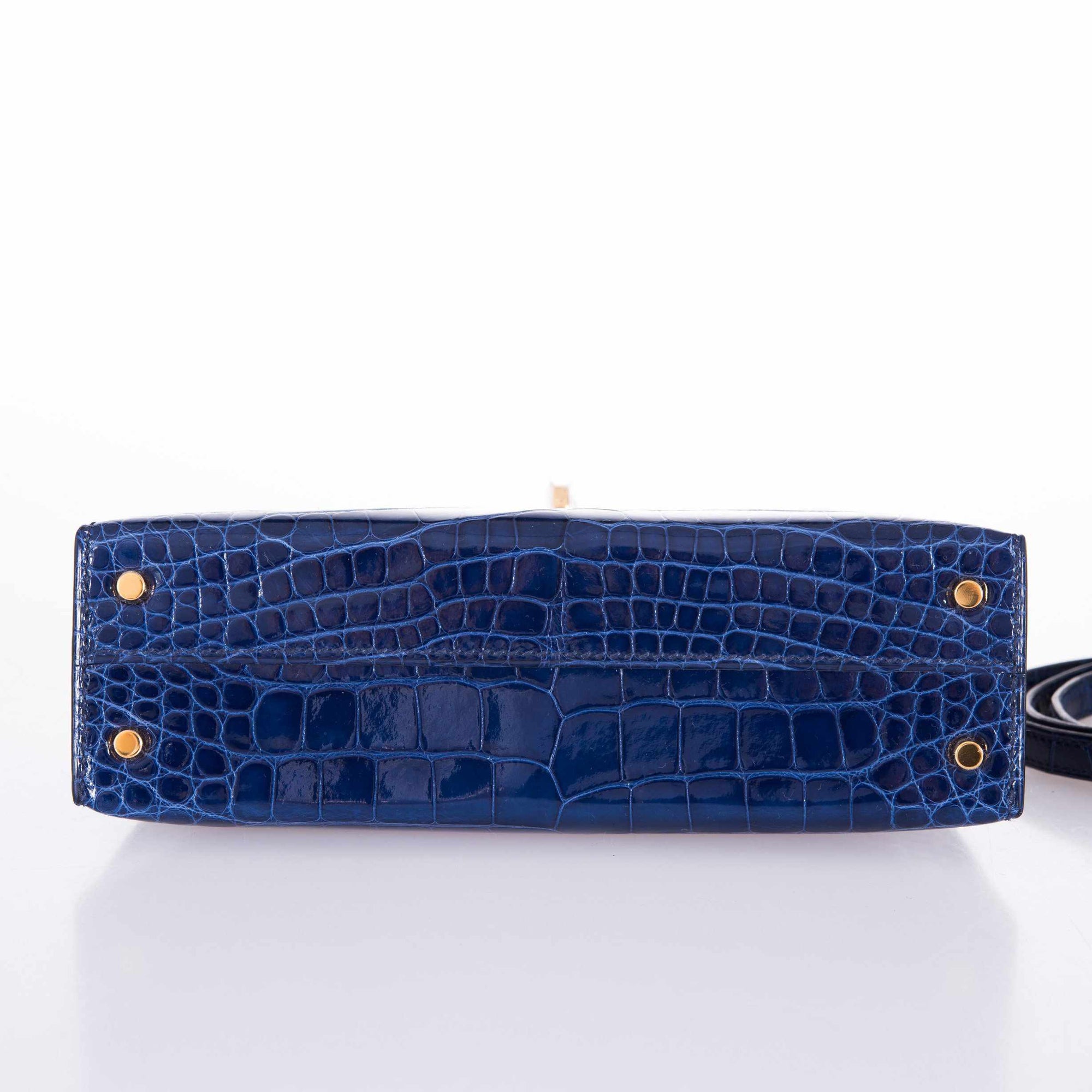 Hermès Kelly 20 Bleu Saphir Crocodile Gold Hardware