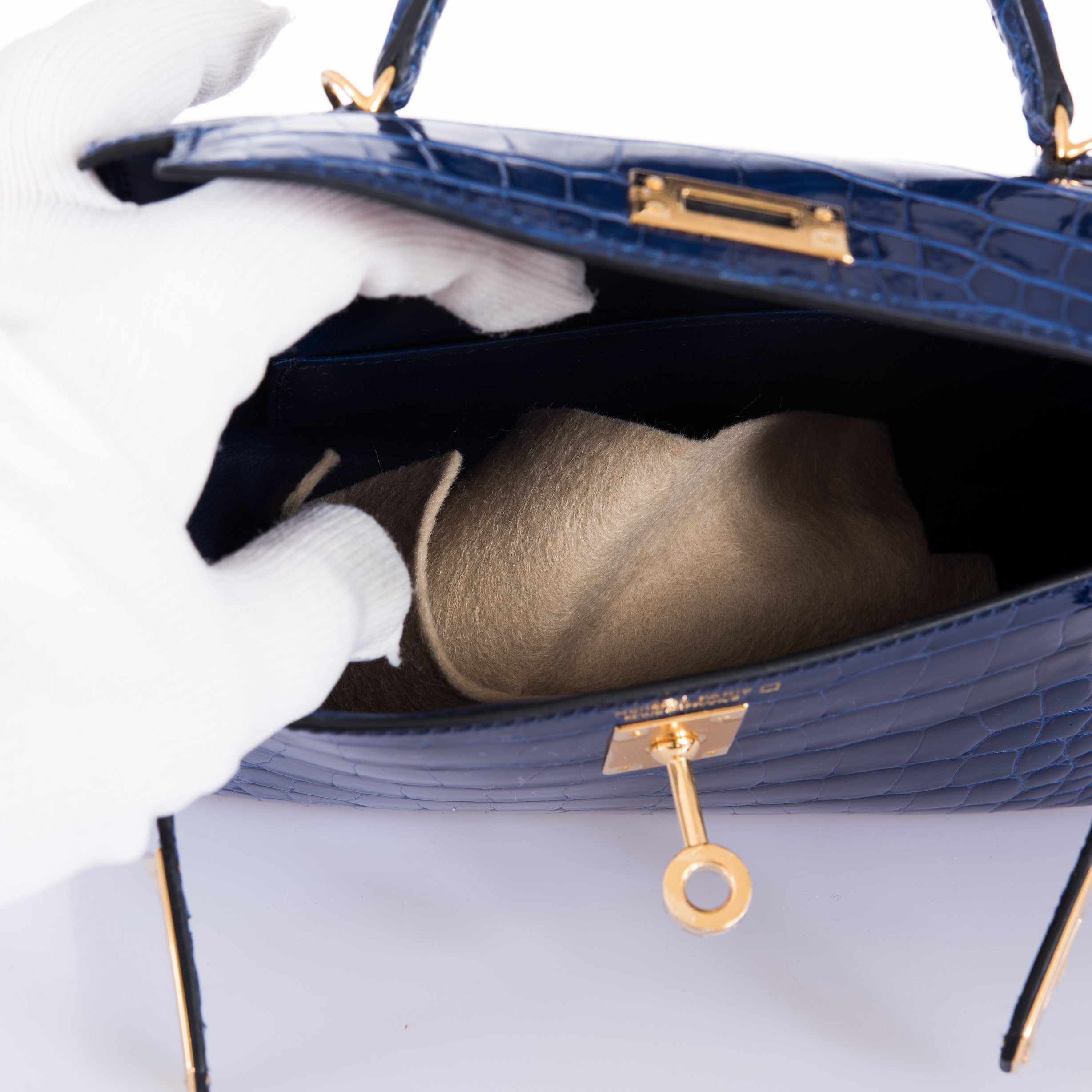 Hermès Kelly 20 Bleu Saphir Crocodile Gold Hardware