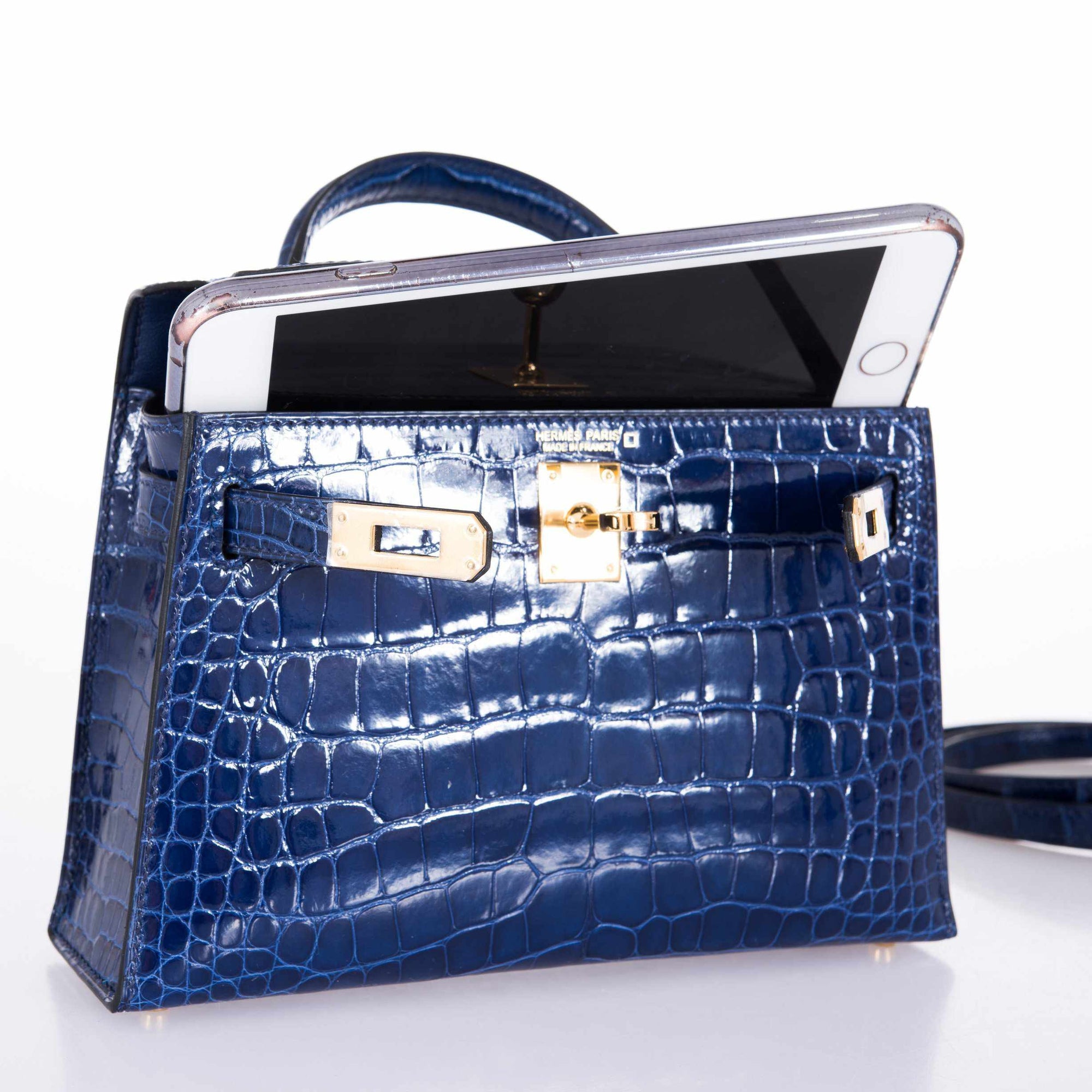 Hermès Kelly 20 Bleu Saphir Crocodile Gold Hardware