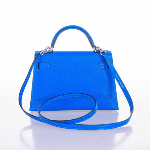 Hermes Kelly 20 Mini Sellier Bag Blue Hydra Chevre Leather Gold