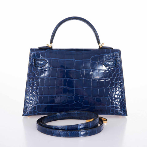 Hermès Kelly 20 Blue Sapphire Crocodile Gold Hardware