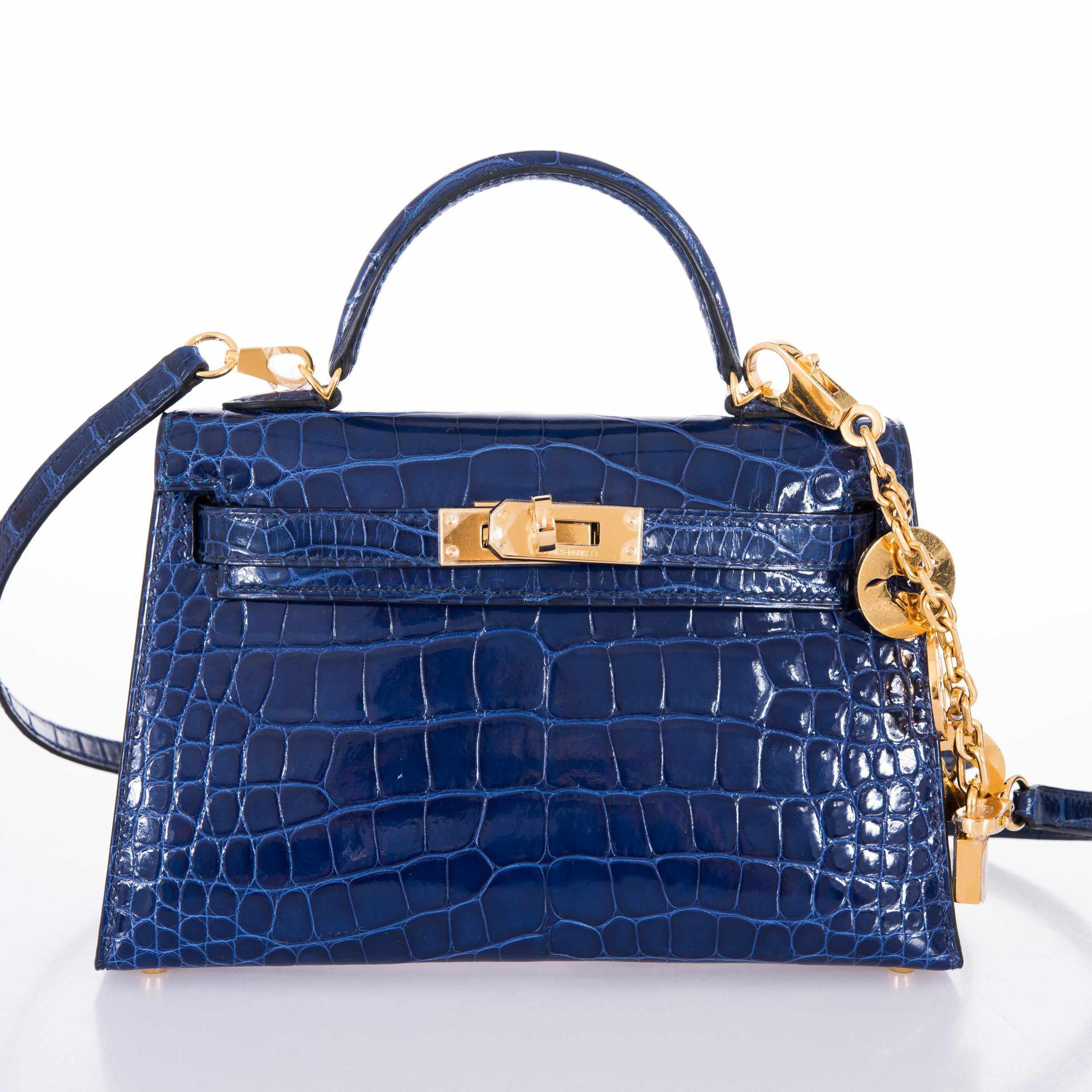 Hermès Kelly 20 Blue Sapphire Crocodile Gold Hardware