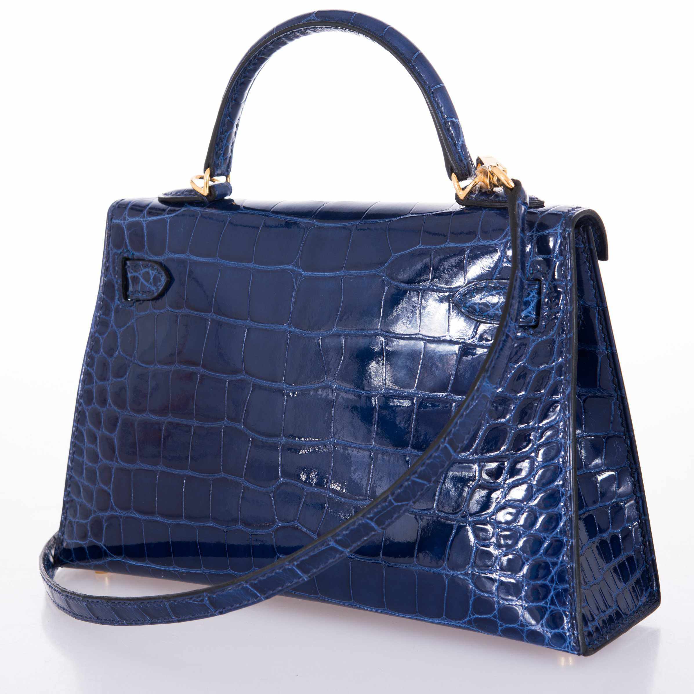 Hermès Kelly 20 Blue Sapphire Crocodile Gold Hardware