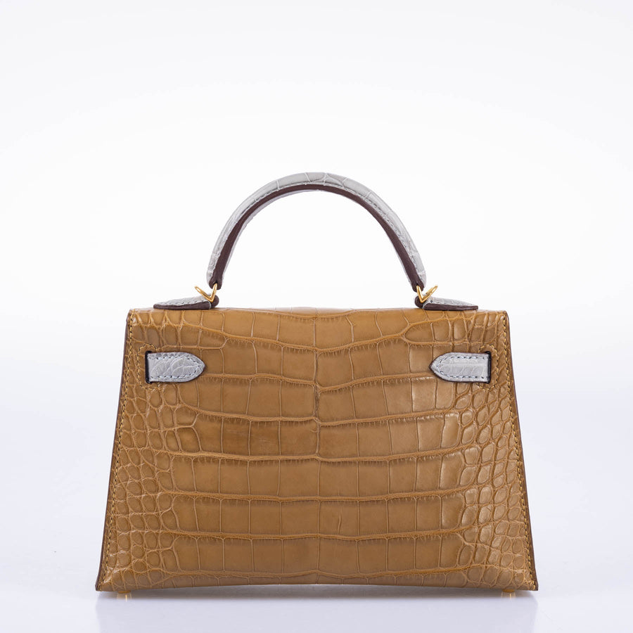 Hermès Kelly 20 HSS Mini II Sellier Gris Perle Matte Alligator Jaune Ambre Interior Permabrass Hardware