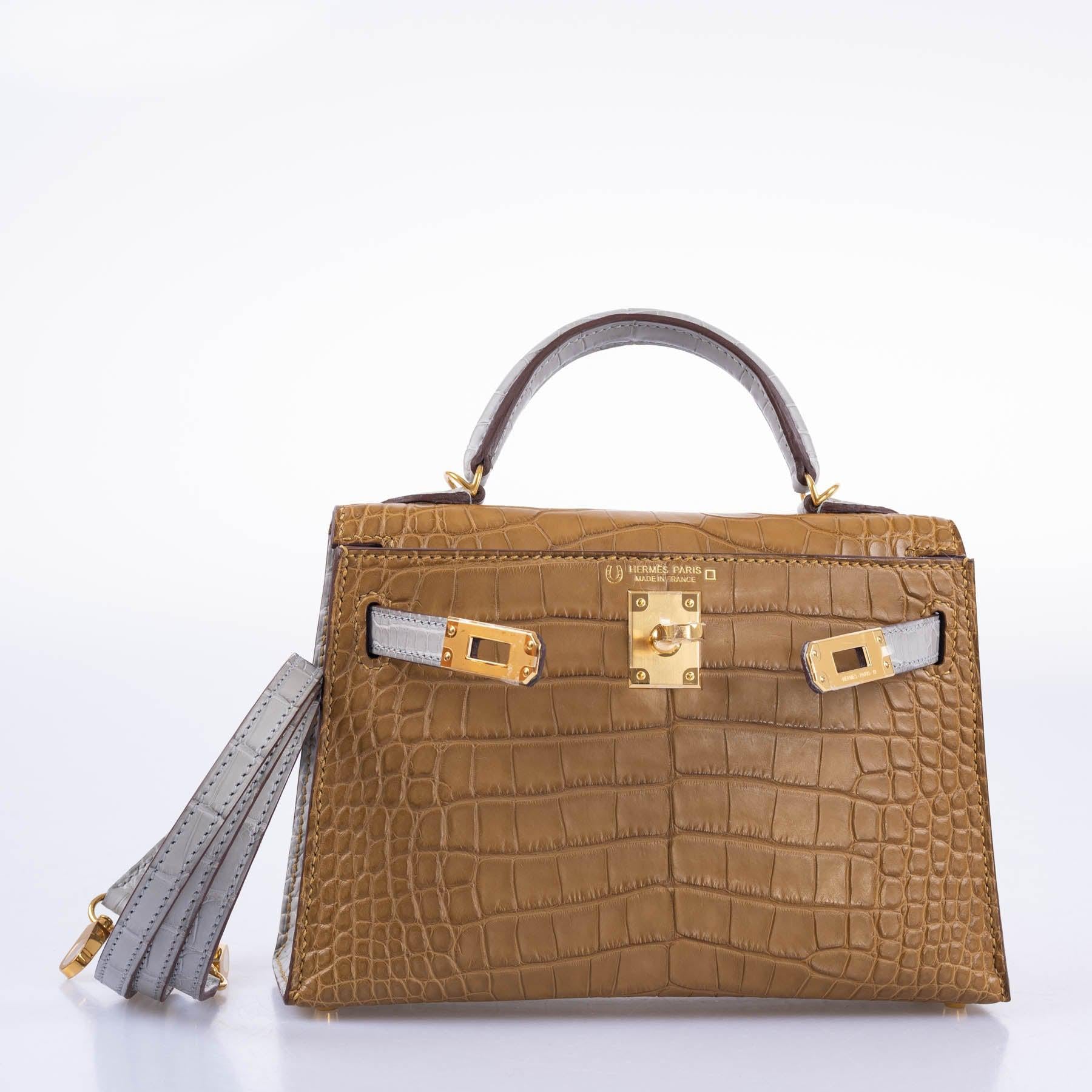 Hermès Kelly 20 HSS Mini II Sellier Gris Perle Matte Alligator Jaune Ambre Interior Permabrass Hardware