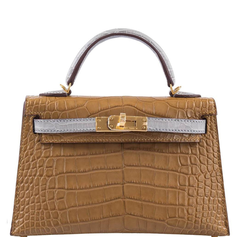 Hermès Kelly 20 HSS Mini II Sellier Gris Perle Matte Alligator Jaune Ambre Interior Permabrass Hardware