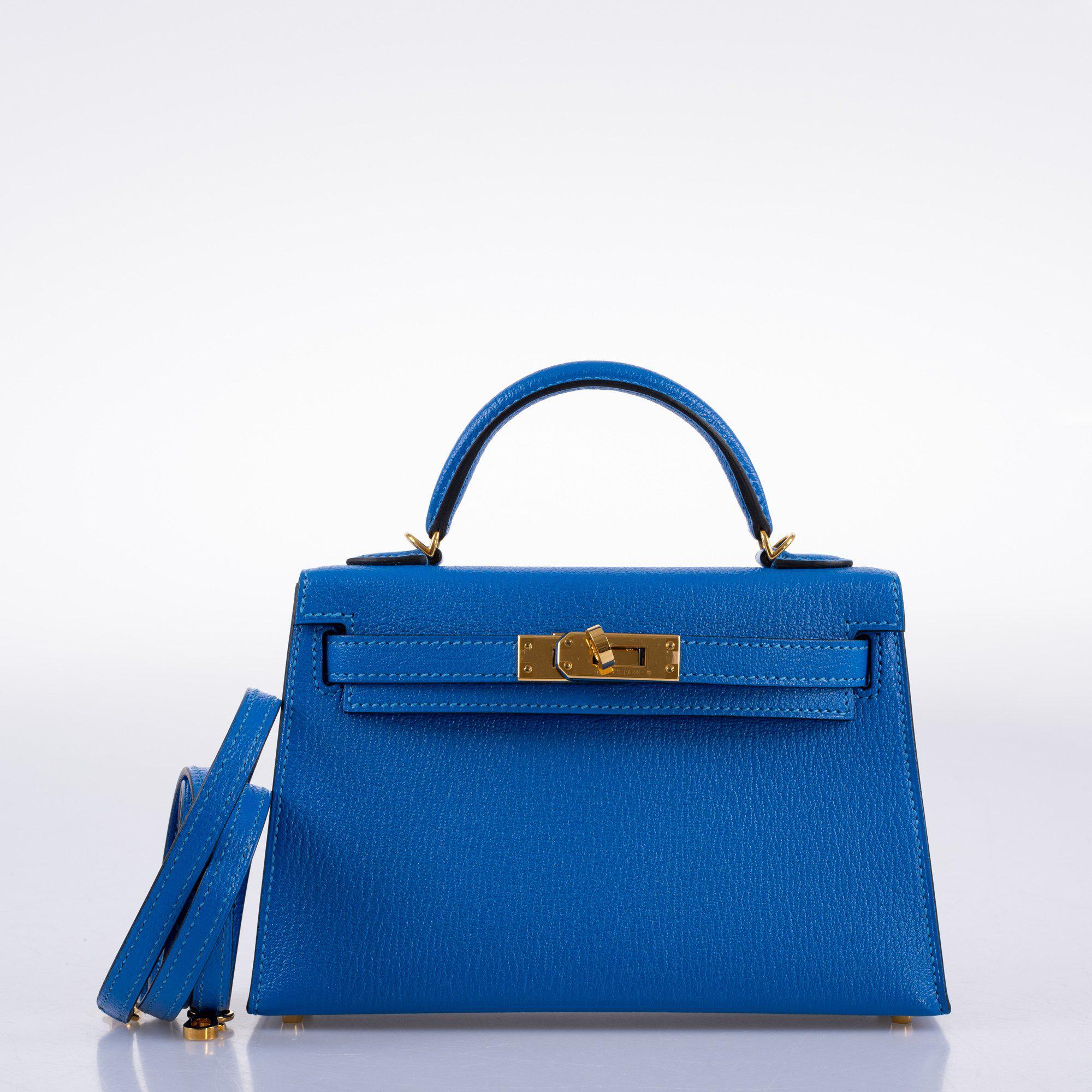 Hermès Kelly 20 Mini II Bleu Hydra Chevre Mysore Gold Hardware