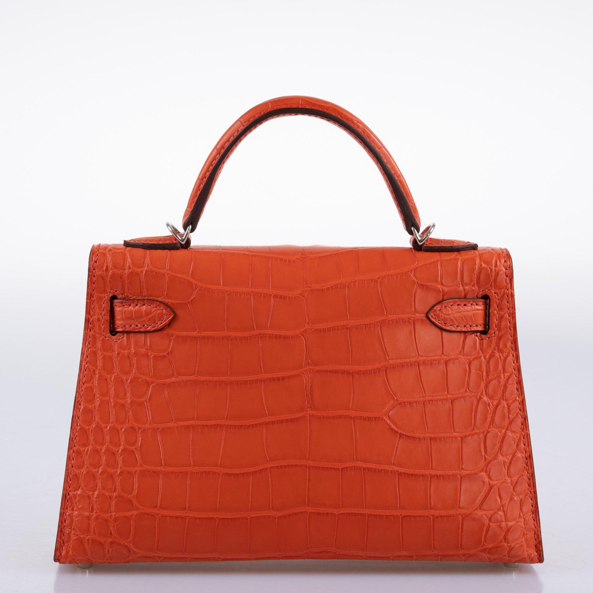 Hermès Kelly 20 Mini II Poppy Matte Alligator Palladium Hardware