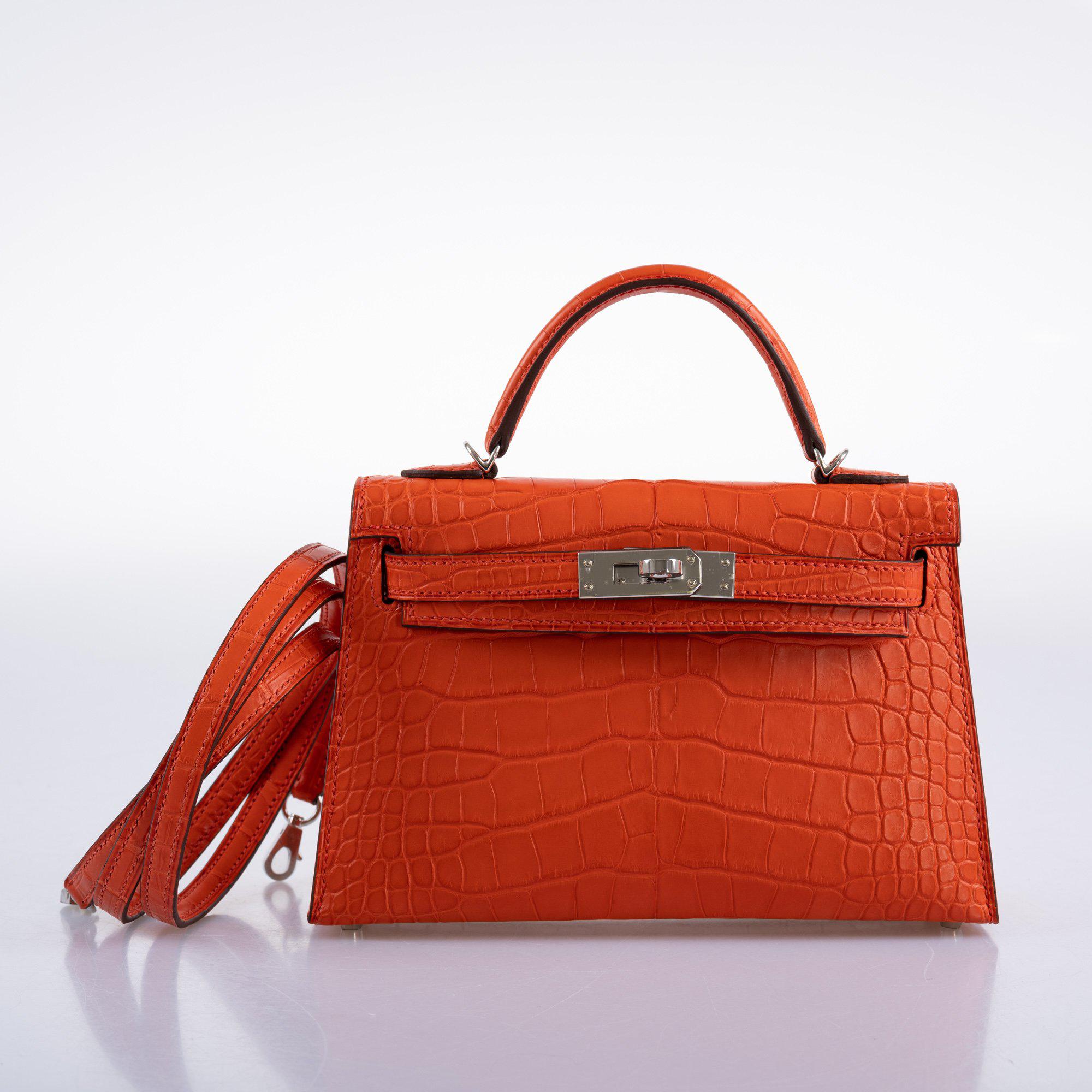 Hermès Kelly 20 Mini II Poppy Matte Alligator Palladium Hardware- 2021, Z