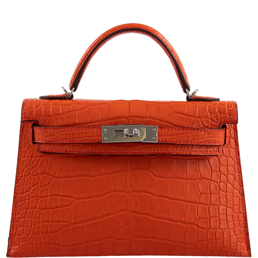Hermès Kelly 20 Mini II Poppy Matte Alligator Palladium Hardware